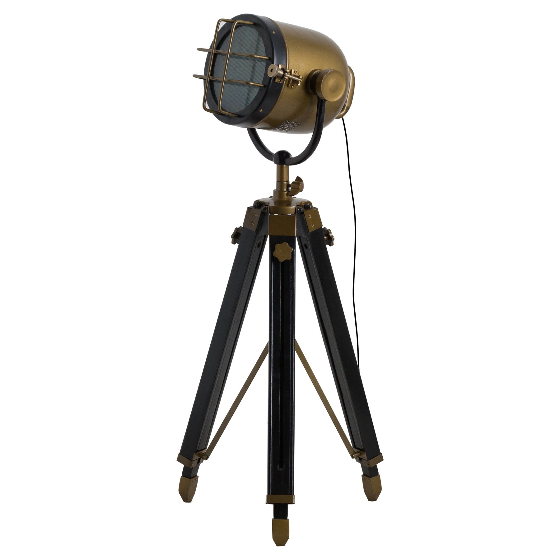 Brass And Black Marine Industrial Spotlight Tripod Adjustable Floor Standing Lamp MH19813