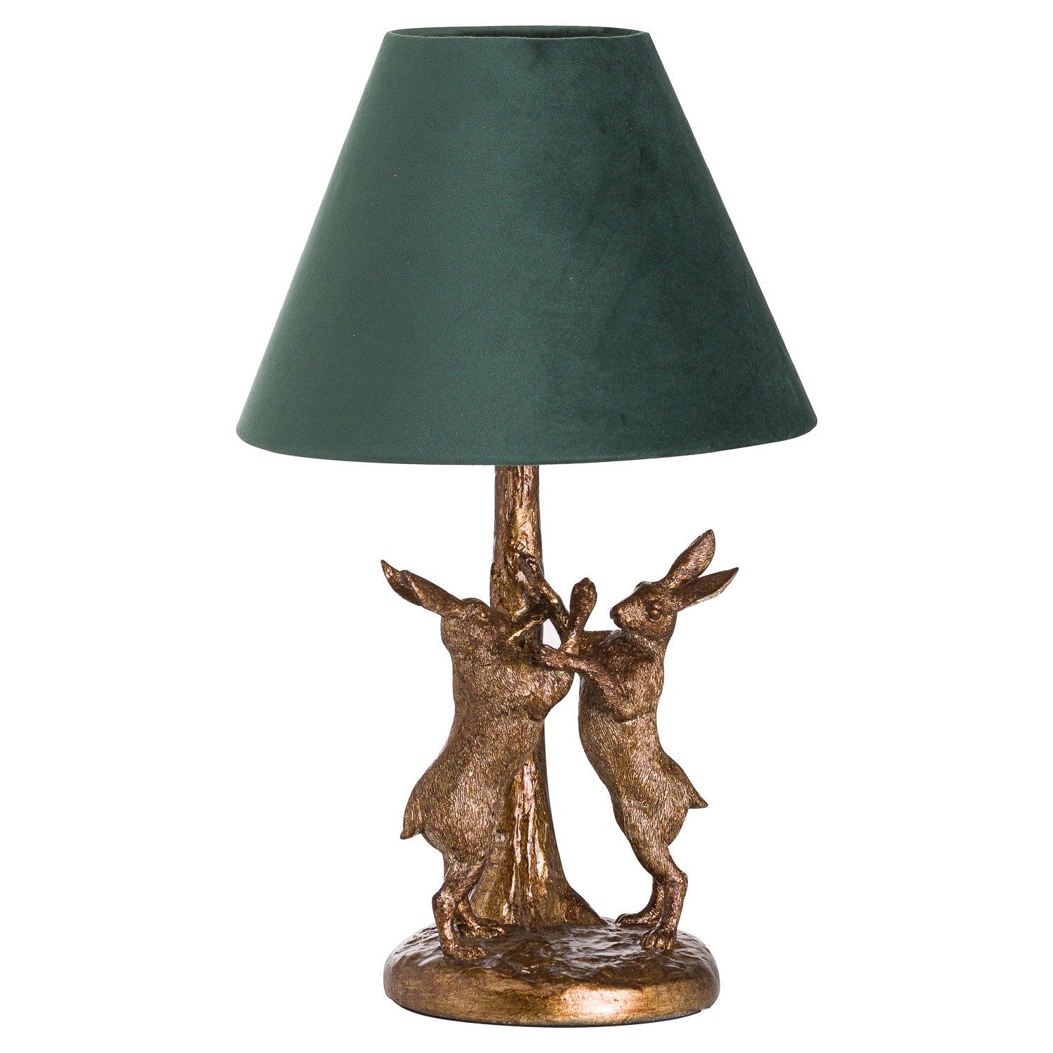 Antique Gold Marching Hares Lamp With Green Velvet Shade MH20695