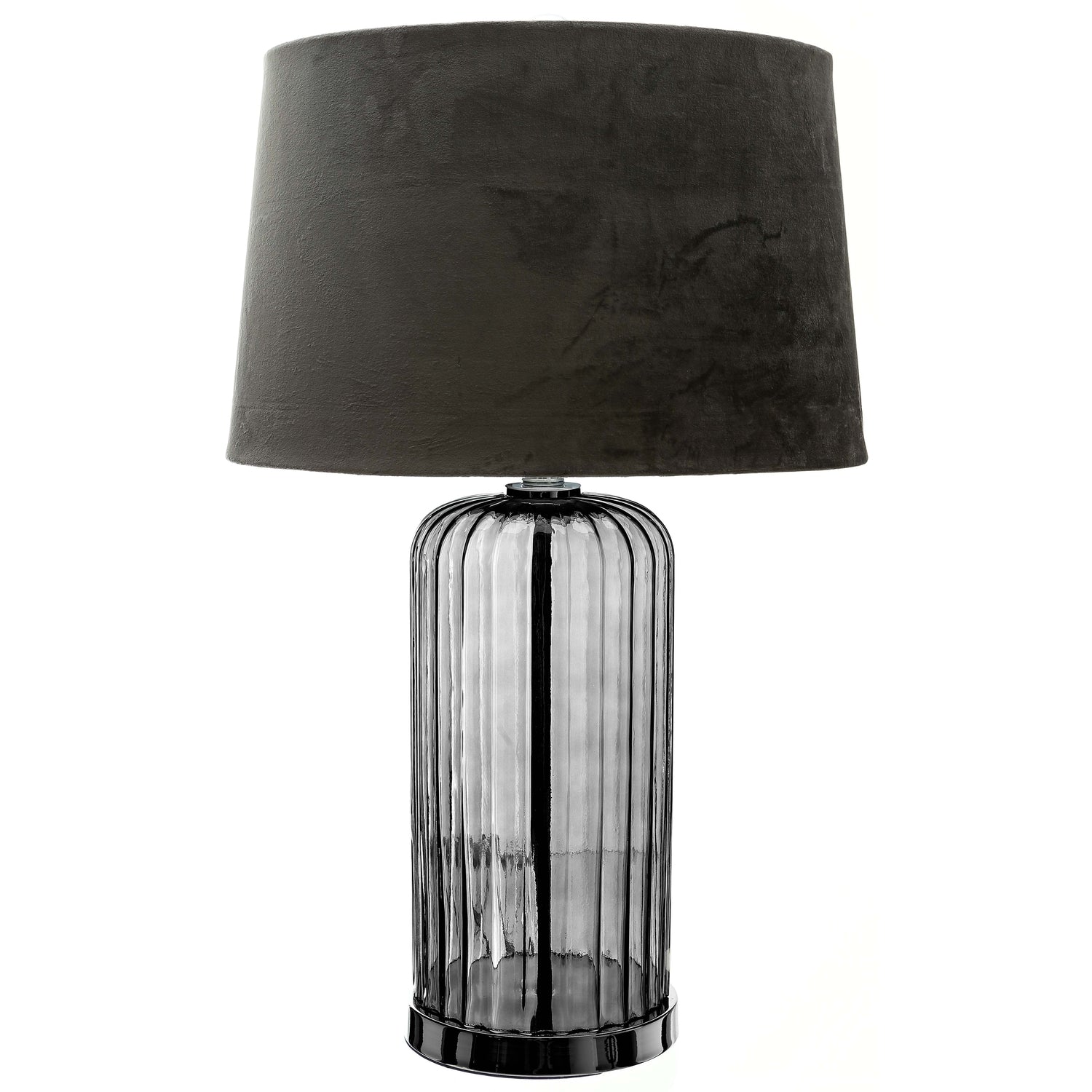 Ribbed Glass Lamp With Grey Velvet Shade MH22071