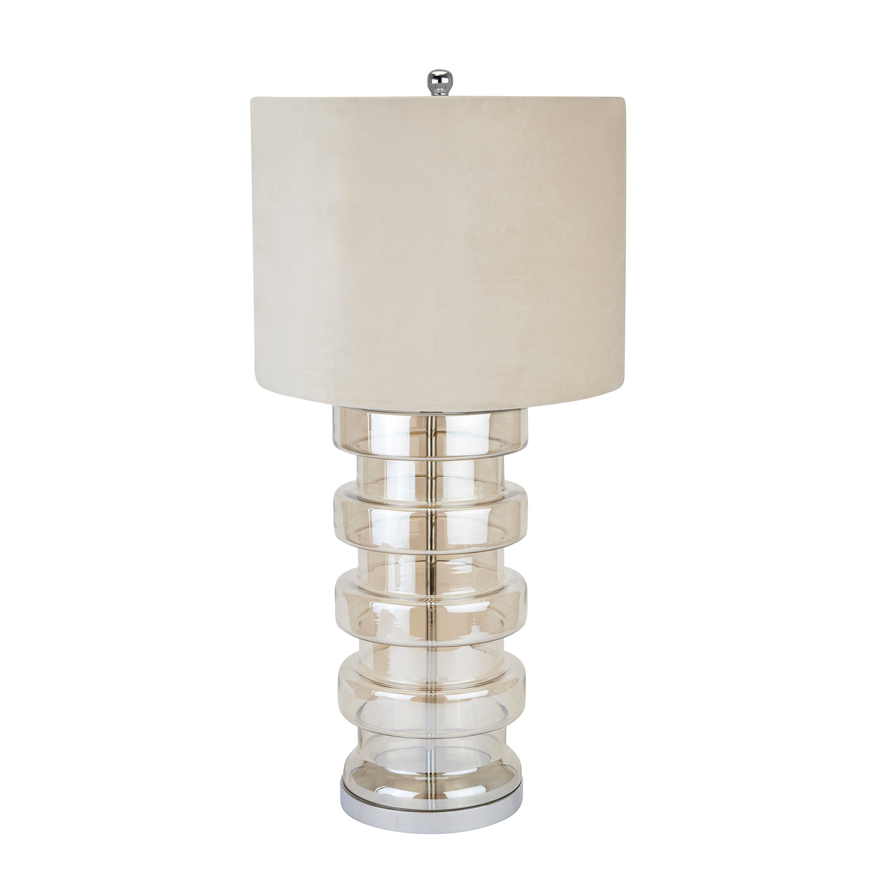 Metallic Glass Lamp With Cream Velvet Shade MH22072